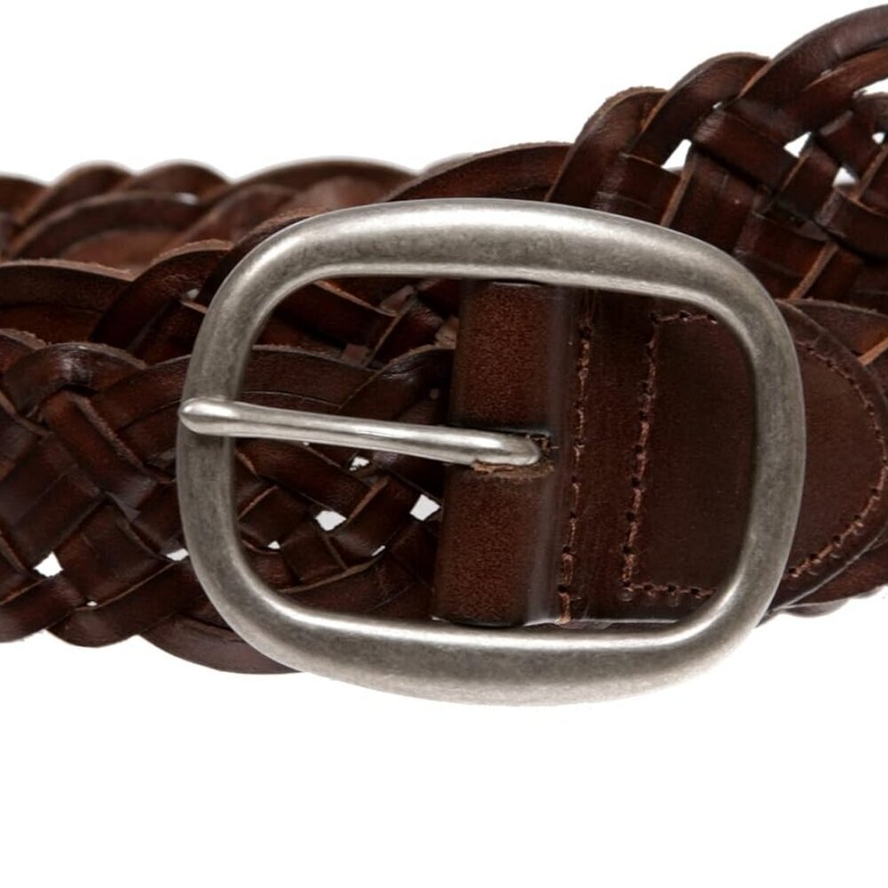 1 1/2" 37 mm Women's Oval Braided Woven Leather Belt - Picture 2 of 3